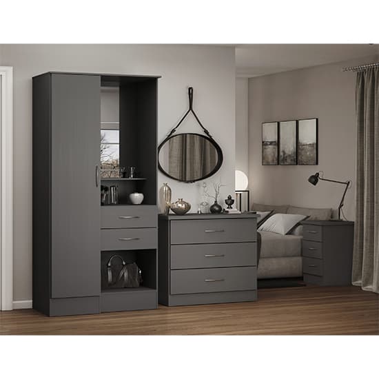 Mack Wooden Vanity Wardrobe With 1 Door In 3D Effect Grey