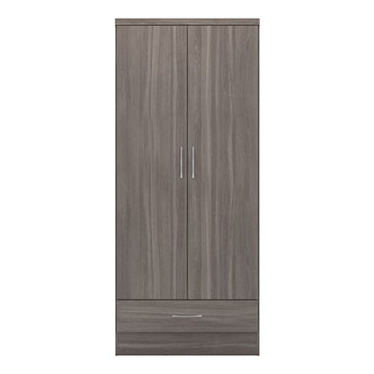 Mack Wooden Wardrobe With 2 Doors 1 Drawer In Black Wood Grain