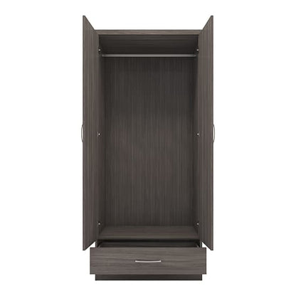 Mack Wooden Wardrobe With 2 Doors 1 Drawer In Black Wood Grain
