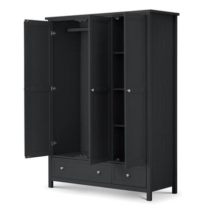 Madge Wooden Wardrobe With 3 Doors And 2 Drawers In Anthracite