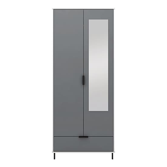 Madric Mirrored Gloss Wardrobe With 2 Doors In Grey And White