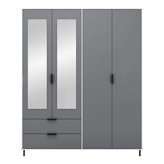 Madric Mirrored Gloss Wardrobe With 4 Doors In Grey And White