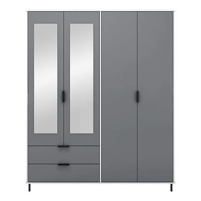 Madric Mirrored Gloss Wardrobe With 4 Doors In Grey And White