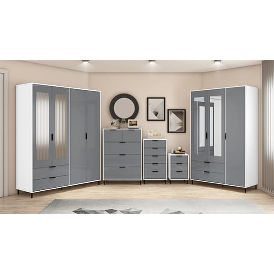 Madric Mirrored Gloss Wardrobe With 4 Doors In Grey And White