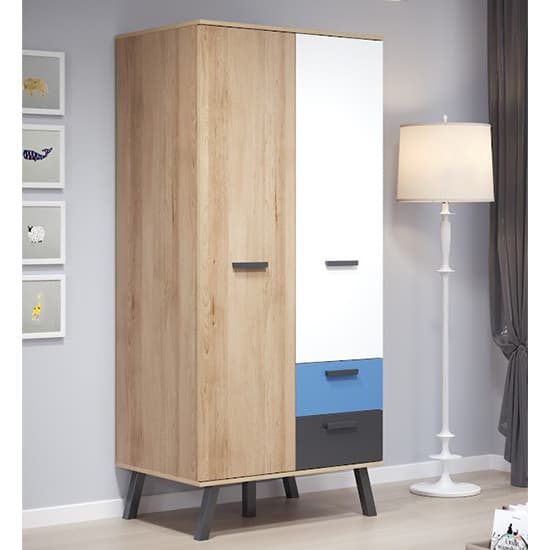 Maili Wooden Wardrobe 2 Doors In Beech And Multicolour