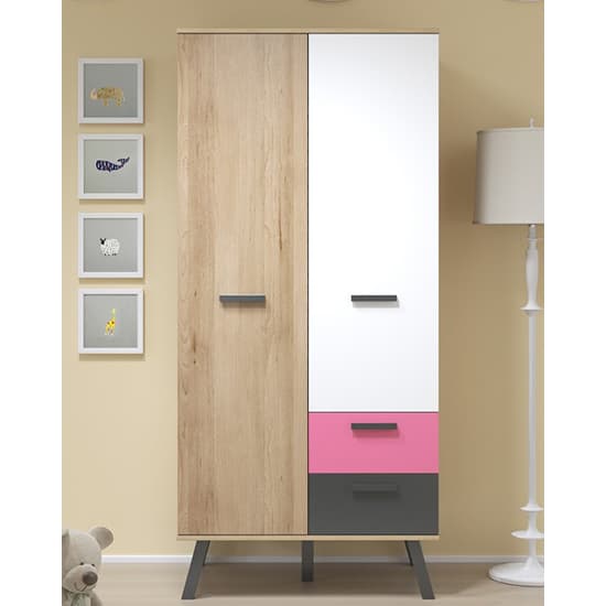 Maili Wooden Wardrobe 2 Doors In Beech And Multicolour