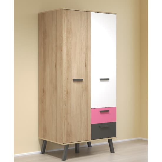 Maili Wooden Wardrobe 2 Doors In Beech And Multicolour