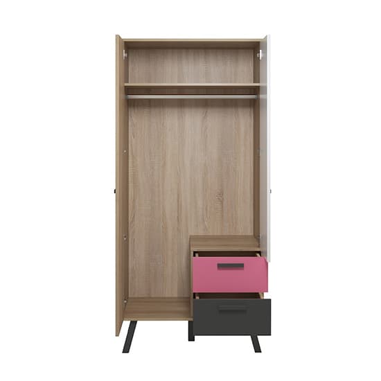 Maili Wooden Wardrobe 2 Doors In Beech And Multicolour