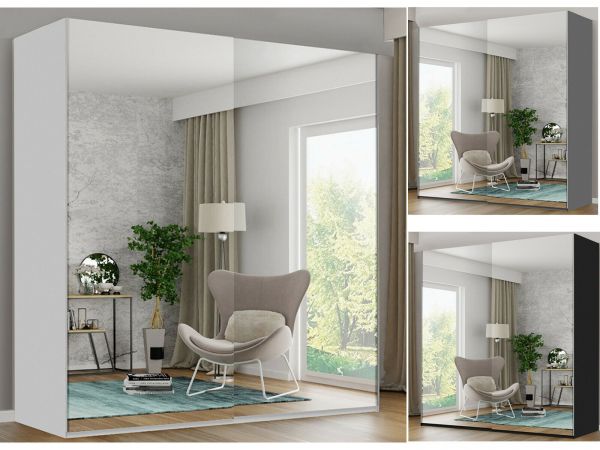 FURCO | Giovany 2 Door Mirrored Sliding Wardrobe | Pristine White | Available in 3 Sizes | Modern & Versatile