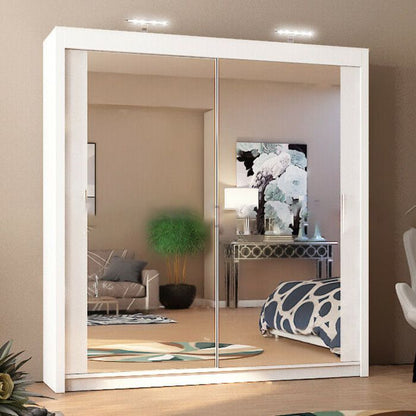 Full Mirrored White Sliding 2 Door Wardrobe - 4 Sizes