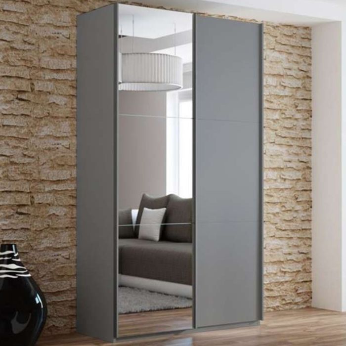 Boris Sliding 2 Door 120cm Wardrobe with Mirror - Graphite Grey