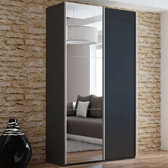 Boris Sliding 2 Door 120cm Wardrobe with Mirror - Black