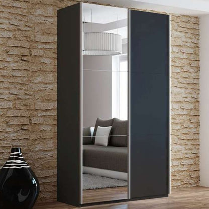 Boris Sliding 2 Door 120cm Wardrobe with Mirror - Black