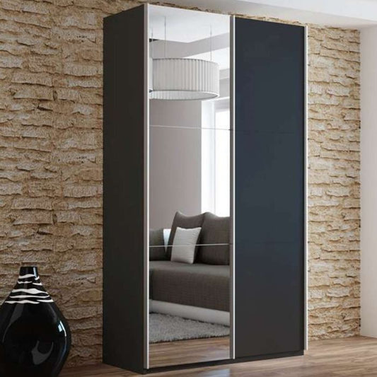 Boris Sliding 2 Door 120cm Wardrobe with Mirror - Black
