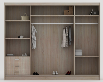 FURCO | Manhattan High Gloss | 3 Door Sliding Wardrobe | Lustrous White | Spacious & Modern Elegance