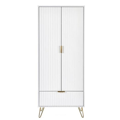 Marius Wooden Wardrobe With 2 Doors 1 Drawer In Matt White