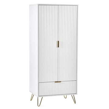 Marius Wooden Wardrobe With 2 Doors 1 Drawer In Matt White