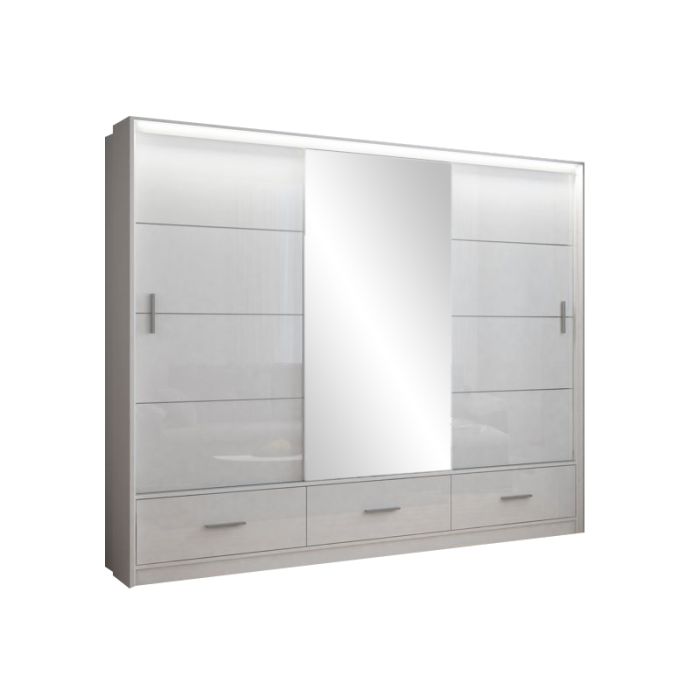 Cornelia 250cm Large High Gloss Sliding 3 Door Wardrobe - White