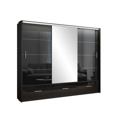 Cornelia 250cm Large High Gloss Sliding 3 Door Wardrobe - Black