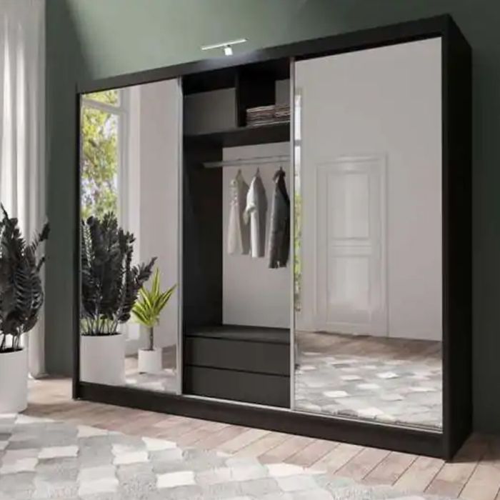 Mathilde 250cm Sliding 3 Door Wardrobe - Black