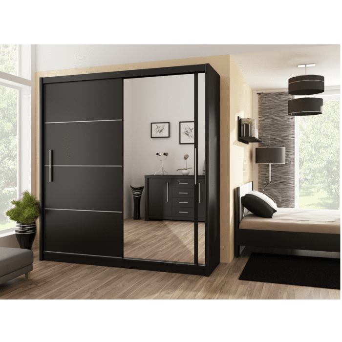 Vista Black Mirrored Sliding 2 Door Wardrobe | Contemporary Bedroom Luxury | Furco
