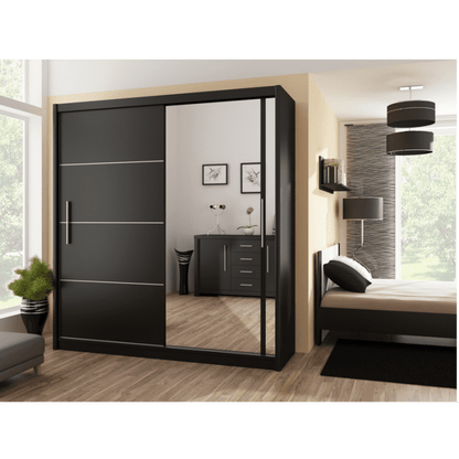 Vista Black Mirrored Sliding 2 Door Wardrobe | Contemporary Bedroom Luxury | Furco