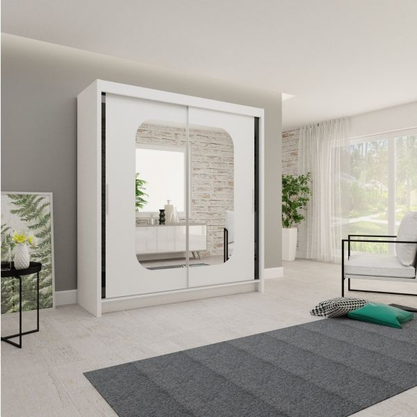 FURCO | Merica 2 Door Mirrored Sliding Wardrobe | Pristine White | 4 Sizes Available | Modern & Spacious