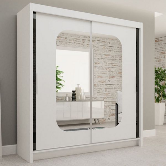 FURCO | Merica 2 Door Mirrored Sliding Wardrobe | Pristine White | 4 Sizes Available | Modern & Spacious