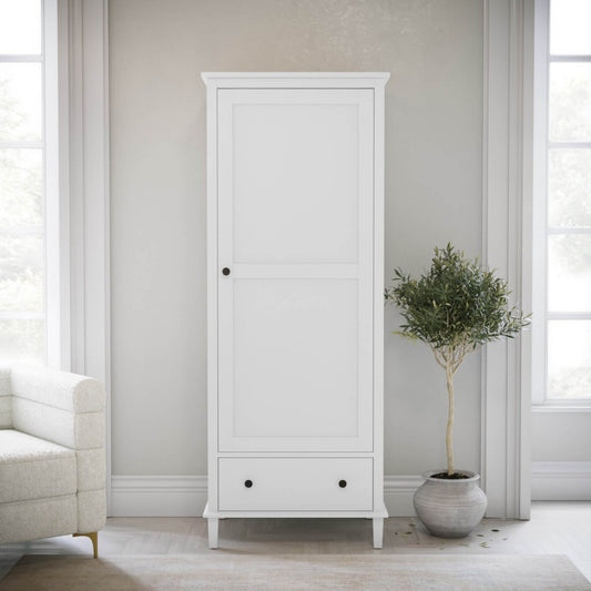 White Single 1 Door Wardrobe with Drawer - Marlowe