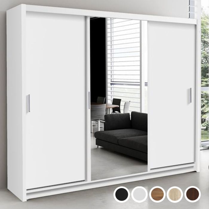 Monaco Mirrored Sliding Door Wardrobe - Black, White, Wenge, Oak, Walnut