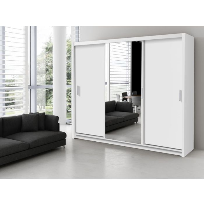 Monaco Mirrored Sliding Door Wardrobe - Black, White, Wenge, Oak, Walnut