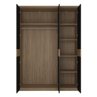 Moneti LED Mirrored 3 Doors Wardrobe In Oak And Matt Black