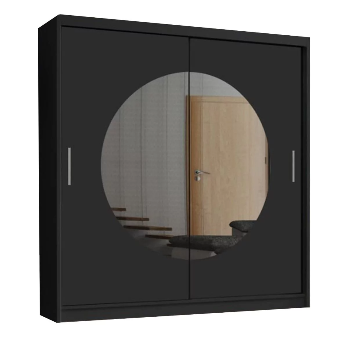 FURCO | Moon Sliding 2 Door Wardrobe | Sophisticated Black | 150/203 cm | Contemporary & Versatile