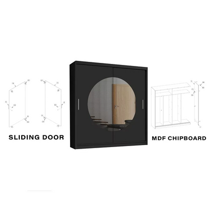 FURCO | Moon Sliding 2 Door Wardrobe | Sophisticated Black | 150/203 cm | Contemporary & Versatile