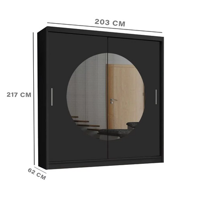 FURCO | Moon Sliding 2 Door Wardrobe | Sophisticated Black | 150/203 cm | Contemporary & Versatile