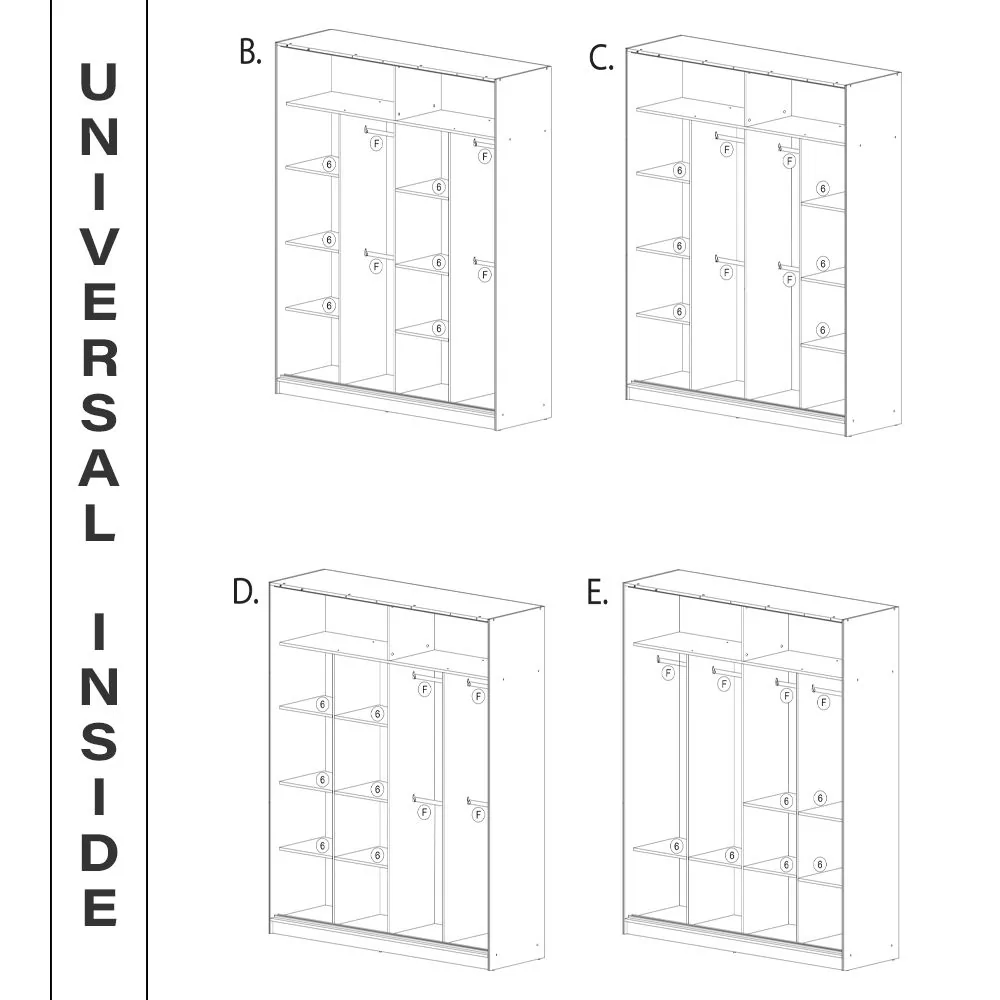 FURCO | Moon Sliding 2 Door Wardrobe | Sophisticated Black | 150/203 cm | Contemporary & Versatile