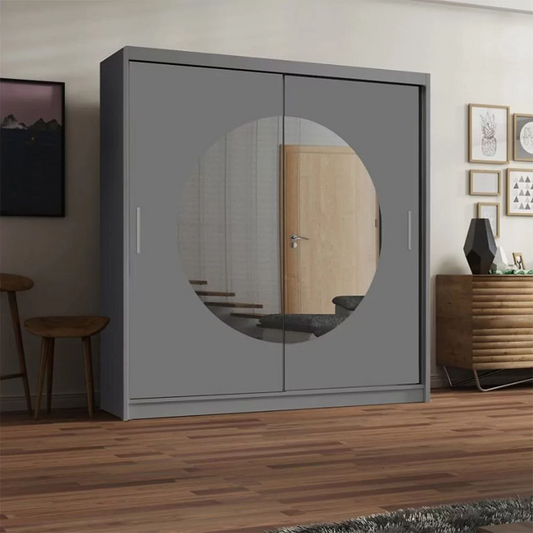 FURCO | Moon Sliding 2 Door Wardrobe | Elegant Grey | 150/203 cm | Modern & Space-Efficient