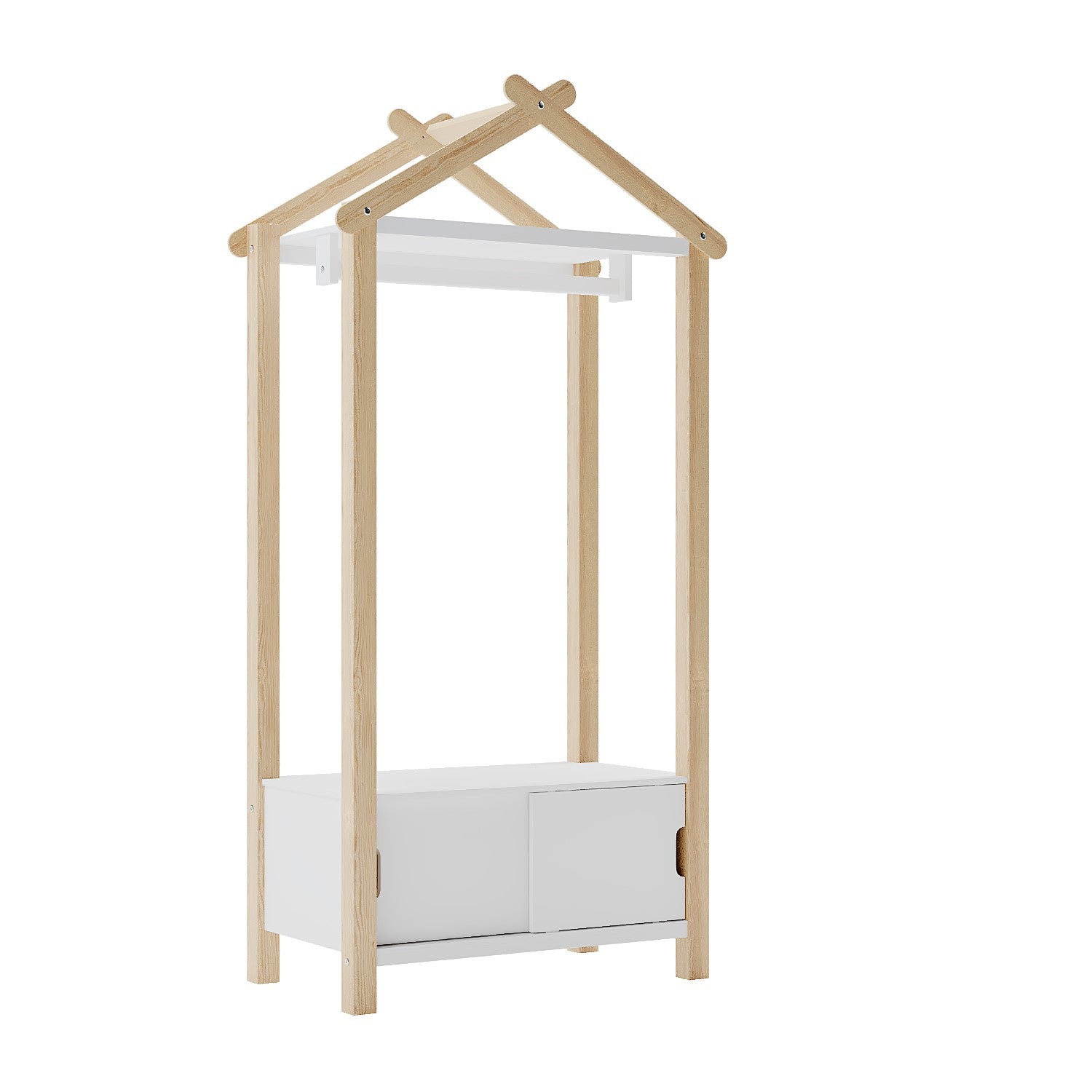 Kids White and Pine Open House Wardrobe with Storage - Mylo
