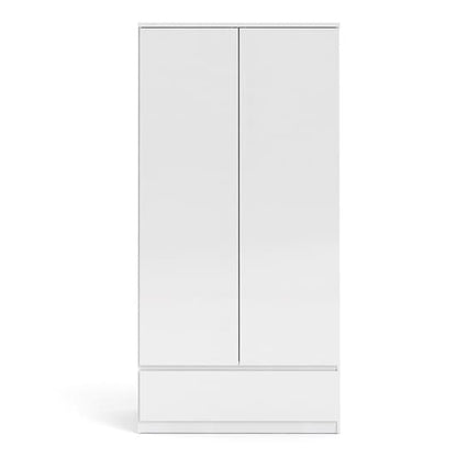 Nakou High Gloss 2 Doors 1 Drawer Wardrobe In White