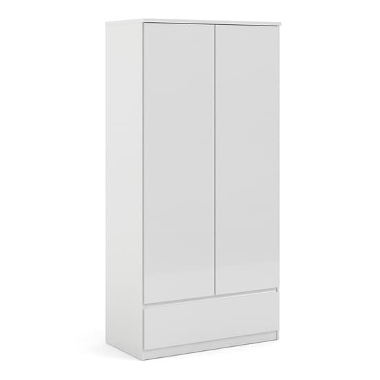 Nakou High Gloss 2 Doors 1 Drawer Wardrobe In White