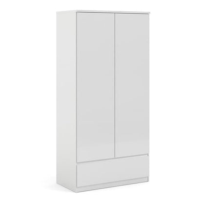 Nakou High Gloss 2 Doors 1 Drawer Wardrobe In White
