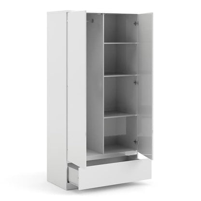 Nakou High Gloss 2 Doors 1 Drawer Wardrobe In White