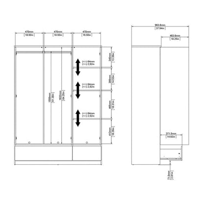Nakou High Gloss 3 Doors 2 Drawers Wardrobe In White