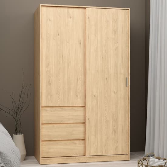 Nakou Sliding Wardrobe 2 Doors 3 Drawers In Jackson Hickory Oak