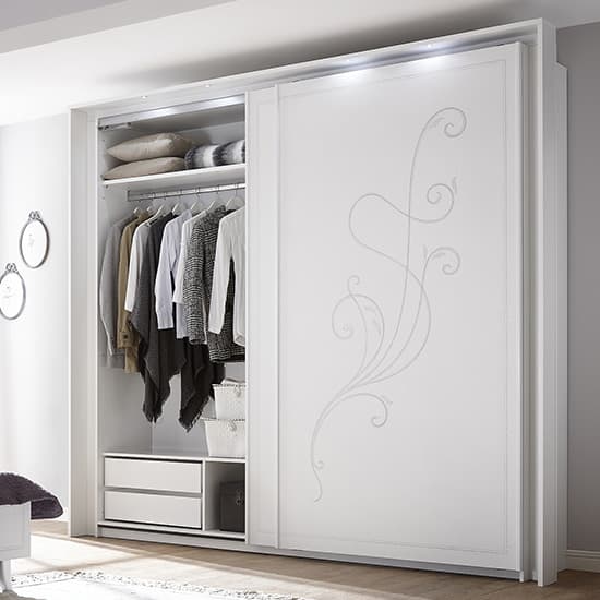 Nevea Italian LED Sliding 2 Door Wooden Wardrobe In Serigraphed White