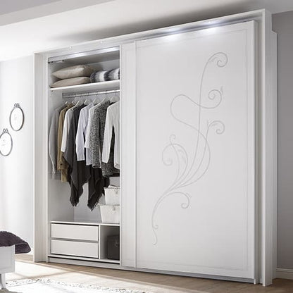 Nevea Italian LED Sliding 2 Door Wooden Wardrobe In Serigraphed White