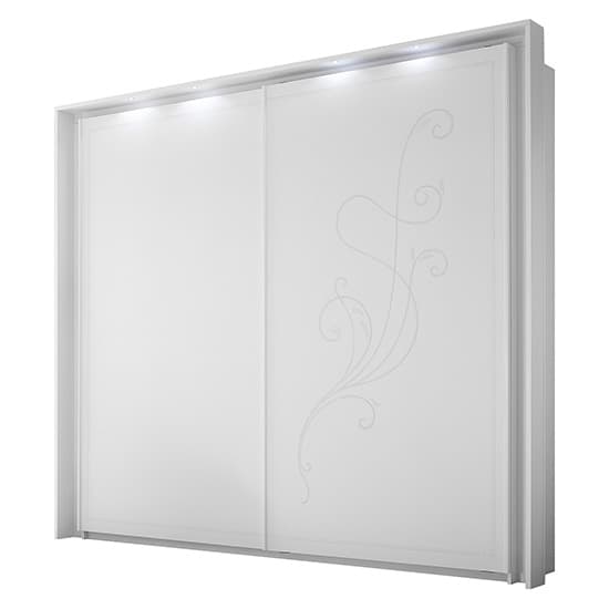 Nevea Italian LED Sliding 2 Door Wooden Wardrobe In Serigraphed White