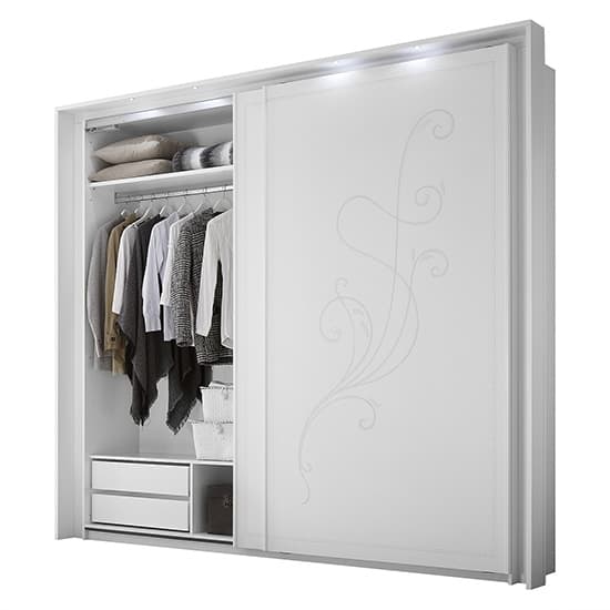 Nevea Italian LED Sliding 2 Door Wooden Wardrobe In Serigraphed White