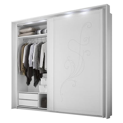 Nevea Italian LED Sliding 2 Door Wooden Wardrobe In Serigraphed White