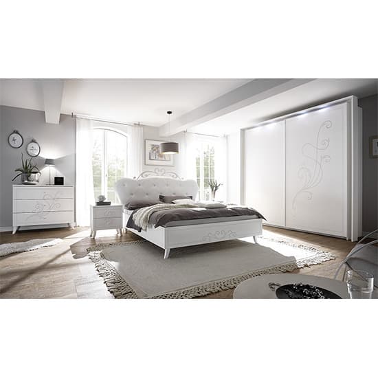 Nevea Italian LED Sliding 2 Door Wooden Wardrobe In Serigraphed White